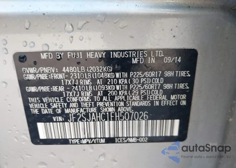 2015 Subaru Forester 2.5I Limited z USA, uszkodzony, nr VIN JF2SJAHC1FH507026